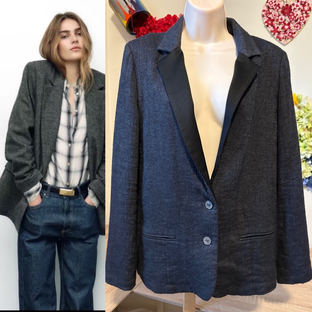 Zara Heather Black with Satin Collar detail two-button Blazer